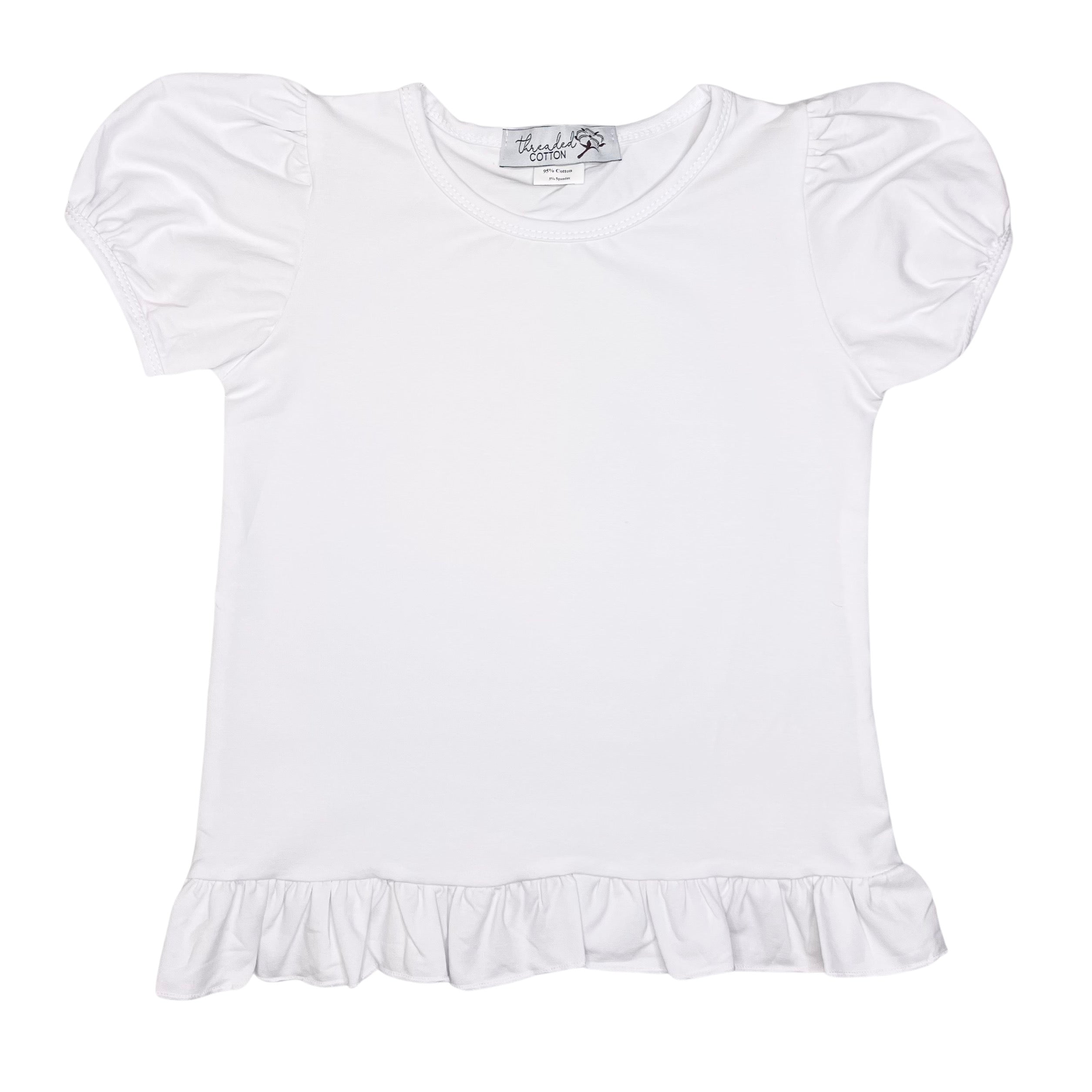 Threaded Cotton Girl Short Sleeve Ruffle Shirt 100% Cotton