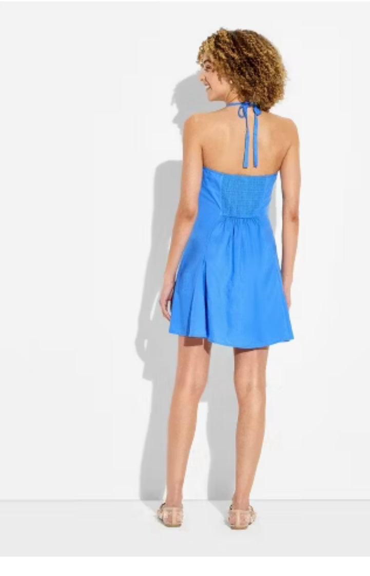 Wild Fable Women's Button-Front Halter Mini A-Line Dress