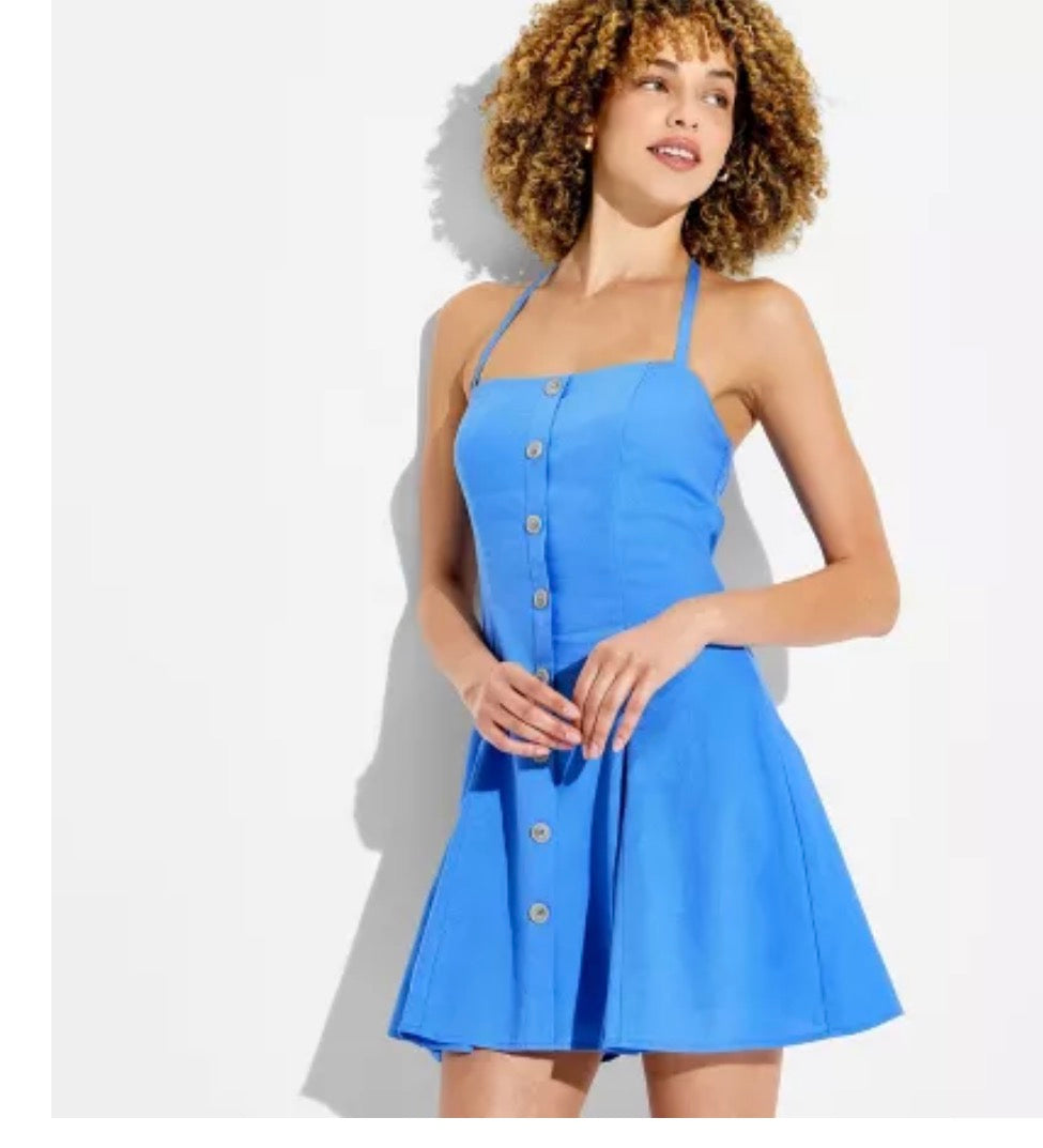 Wild Fable Women's Button-Front Halter Mini A-Line Dress