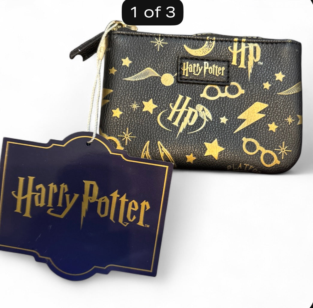 Harry Potter Magical Icons Gold Pattern Zip Pouch Wallet
