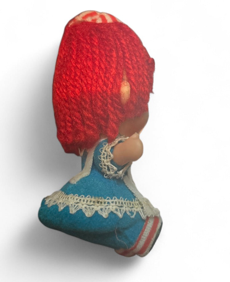 Vintage Raggedy Ann Plastic Christmas Tree Ornament with Yarn Hair