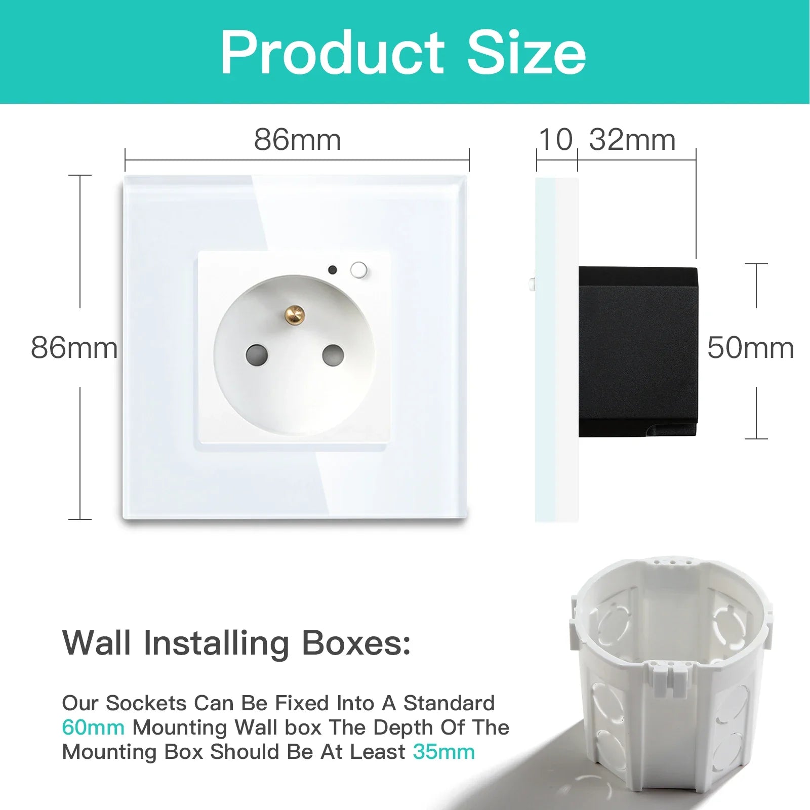 Bseed Wifi Wall Socket France Standard Crystal Glass Panel Smart Socket Outlets Work With Tuya Google Home Alexa Timer APP