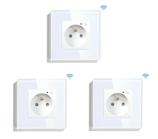 Bseed Wifi Wall Socket France Standard Crystal Glass Panel Smart Socket Outlets Work With Tuya Google Home Alexa Timer APP