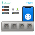 Bseed Wifi Wall Socket France Standard Crystal Glass Panel Smart Socket Outlets Work With Tuya Google Home Alexa Timer APP