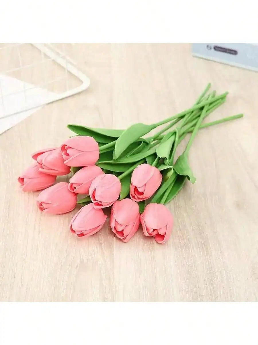 A Set of 6 Artificial Tulips, Suitable for Home Decoration, Anniversary Desktop Flower Decoration, Realistic Fake Tulip Flowers